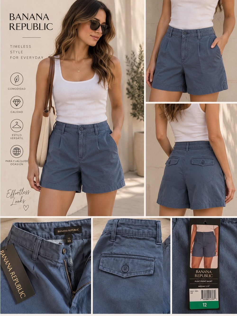 Banana Republic Women's Slate Blue High-Rise Pleat-Front Shorts